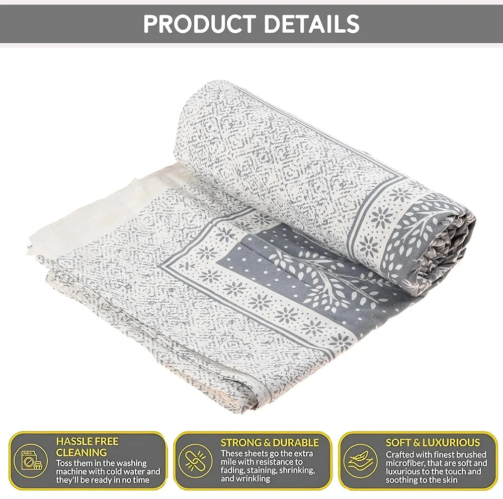 Kuber Industries Cotton Bedsheets for Double Bed with 2 Pillow Covers Photo Frame Tree Print Blue