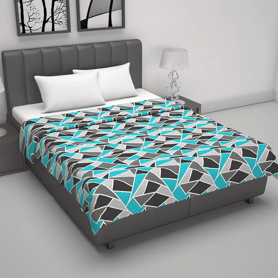Divine Casa 100% Cotton 144 TC Reversible Geometric Printed Double Bed AC Dohar Blanket for Mild Winter TC - 144 Colour Crystal Teal