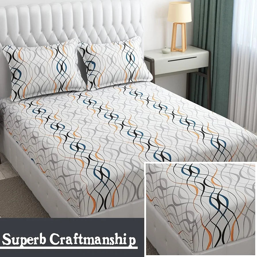 Fresh From Loom Bedsheet King Size Microfiber Bed Sheet For Double Bed Floral Design Bed Spread With 2 Pillow Covers 144 TC White