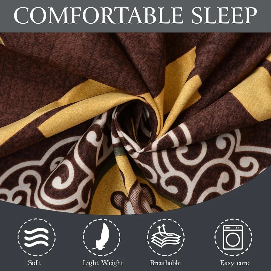 Fresh From Loom Wrinkle Free Hypo-Allergenic Microfiber King Bedsheet For Double Bed Floral Design Bed Spread With 2 Pillow Covers 144 TC Dark Brown