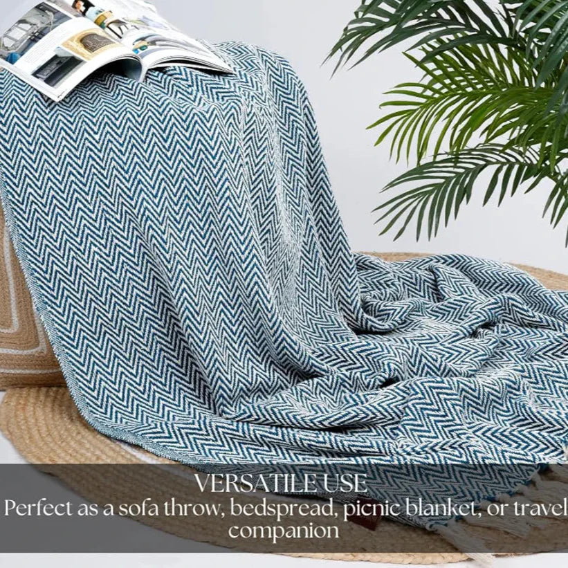 Homadorn All Season Cotton Weaved Throw Blanket Colour Teal
