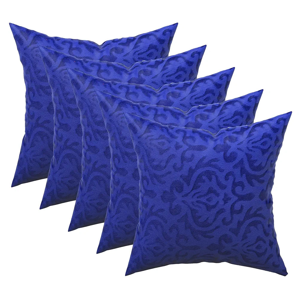 Kuber Industries Set of 5 Washable & Removable Velvet Sofa Pillow Covers with Zip Floral Design Royal Blue