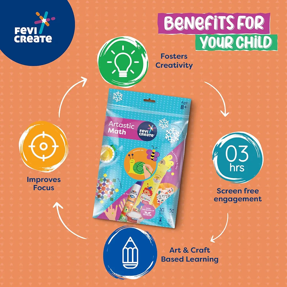 Fevicreate Artastic Maths Craft Kit | Project Book with 12 Educational Activities, Colours, Craft Supplies | Fun Way to Boost Child's Learning | by Fevicol | Return Gift for Kids Age 8+ Years