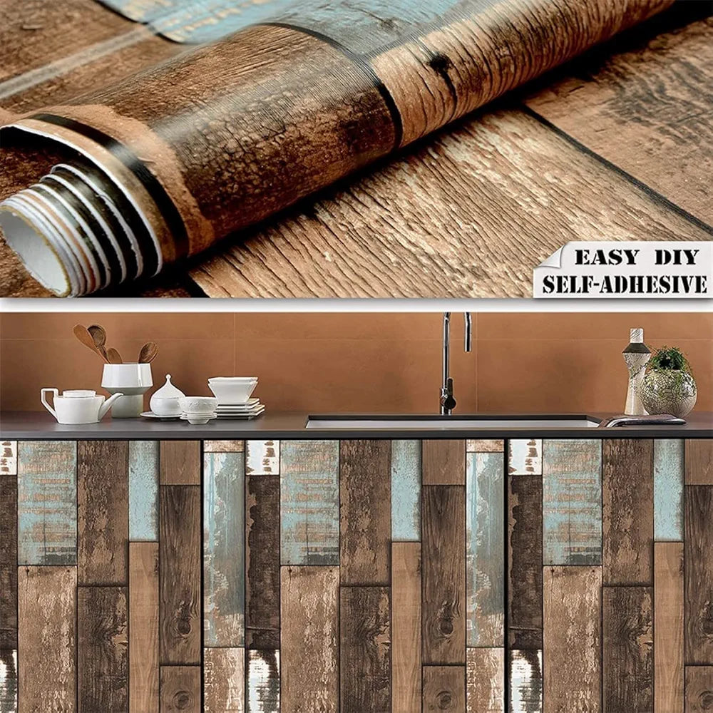 Jaamso Royals Dark Vitange Wood Strips Peel and Stick Wallpaper
