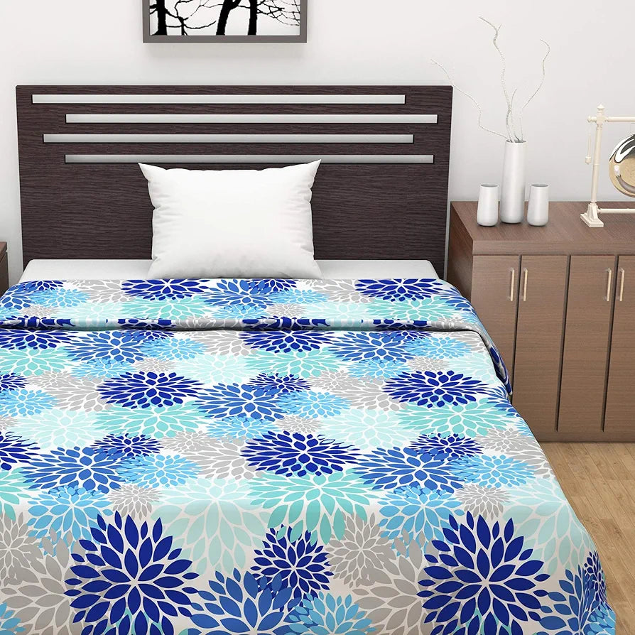 Divine Casa 120 GSM Cloudy Super Soft Brushed Cotton 2 Layer Breathable Single Dohar AC Blanket TC - 120 Colour Navy Blue and Blue