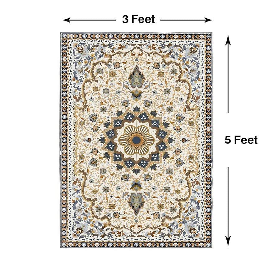 ishro home Feet 3D Jet Multi Printed Carpet Rug Runne Colour Persian White 3 x 5 Feet