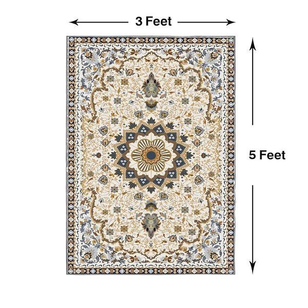 ishro home Feet 3D Jet Multi Printed Carpet Rug Runne Colour Persian White 3 x 5 Feet