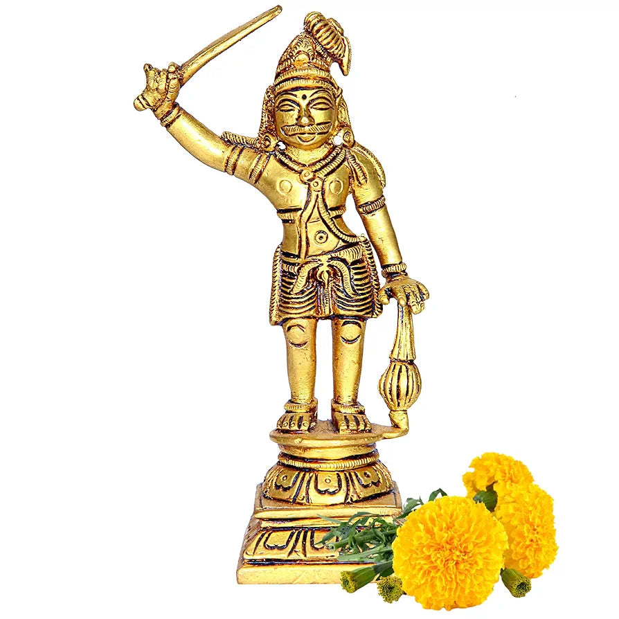 anciently Madurai Veeran Idol | Madurai Veeran Statue | Madurai Veeran Silai Brass, Height 14.5 CM Gold Colour 1 Piece