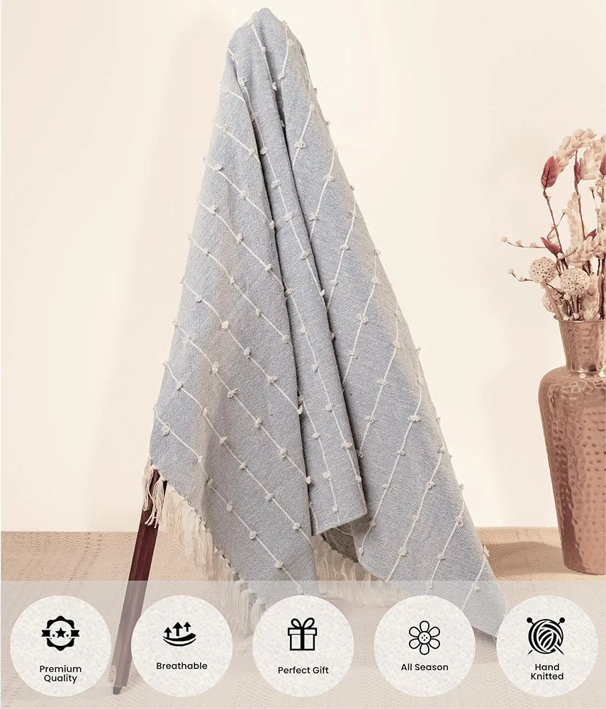 Sajavat Home Hand Knitted Pure Cotton Sofa Throw Colour Vista White