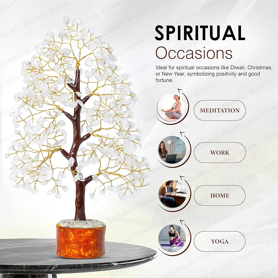 Bezavo Clear Quartz Crystal Tree Golden Wire