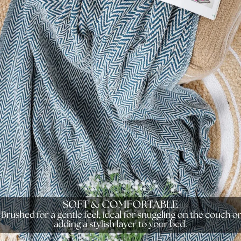 Homadorn All Season Cotton Weaved Throw Blanket Colour Teal