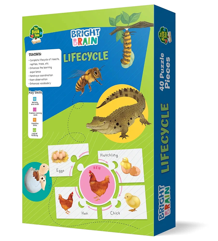 The Book Tree Bright Brain Lifecycle Puzzle - Explore & Understand Lifecycles with 40 Puzzle Pieces – Perfect for Kids Age 3+ - Gift Box by Majestic Book Club