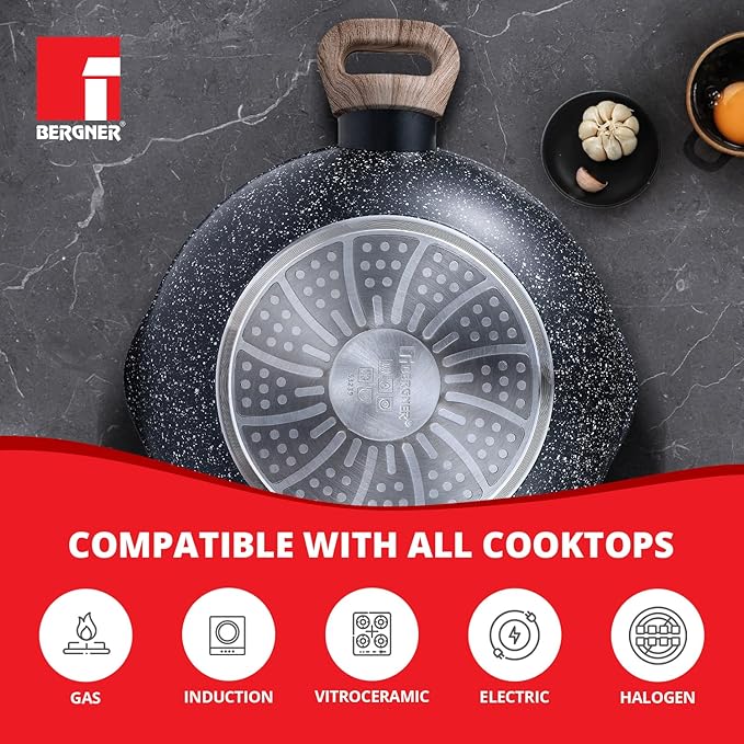 Bergner Ultimate Non-stick Kadai With Glass Lid | 24 Cm | 2 Litres