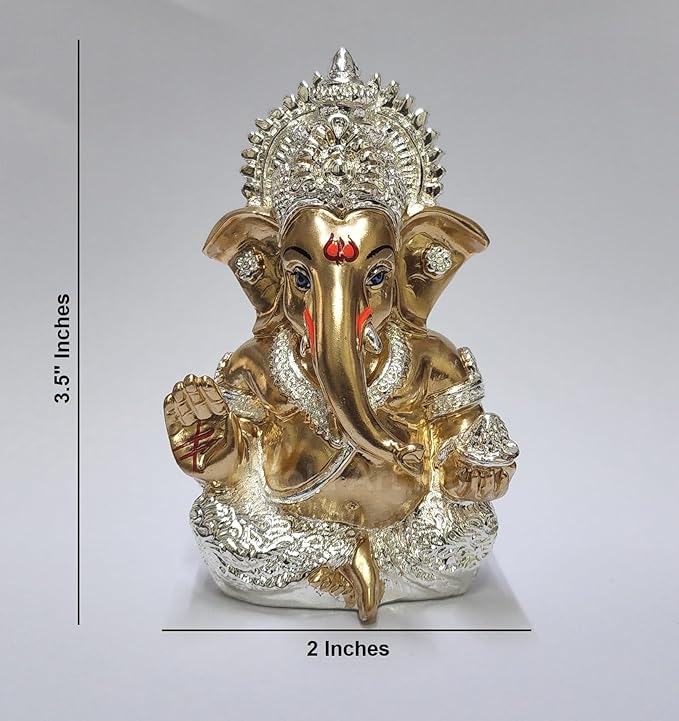 Gold Art India Ganesha Idol for Car Dashboard Statue Ganpati Vinayaka Vinayagar Figurine