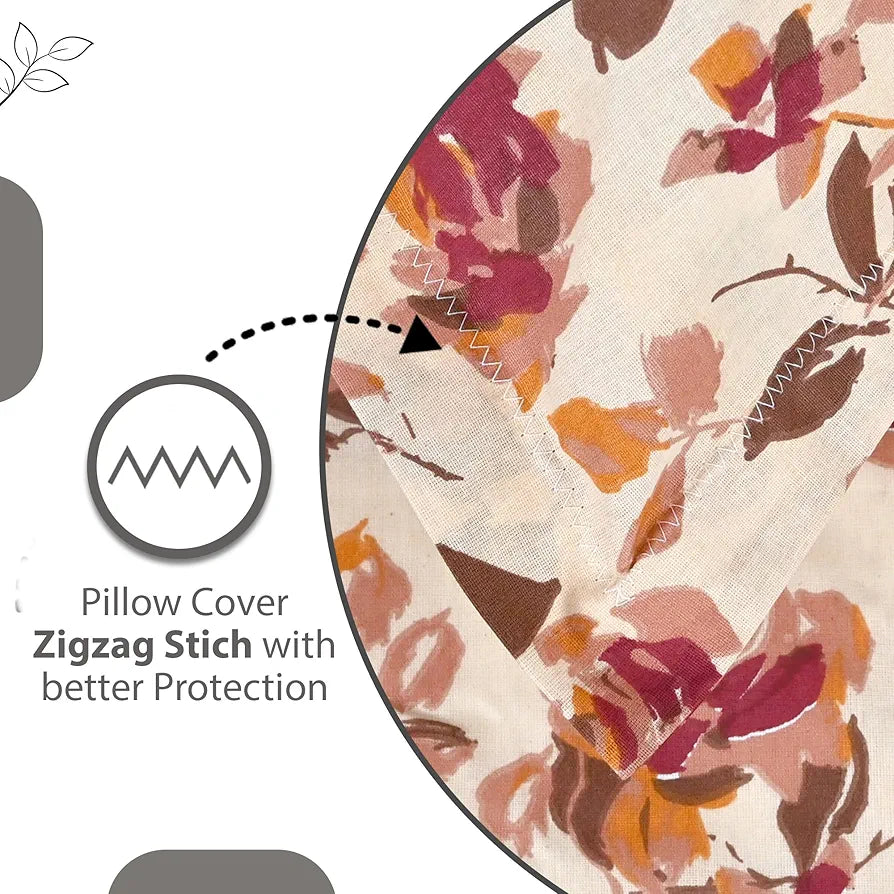 Divine Casa 144 TC Pure Cotton Double Bed Bedsheet with 2 Pillow Covers Rosy Floral Colour Sunset Red