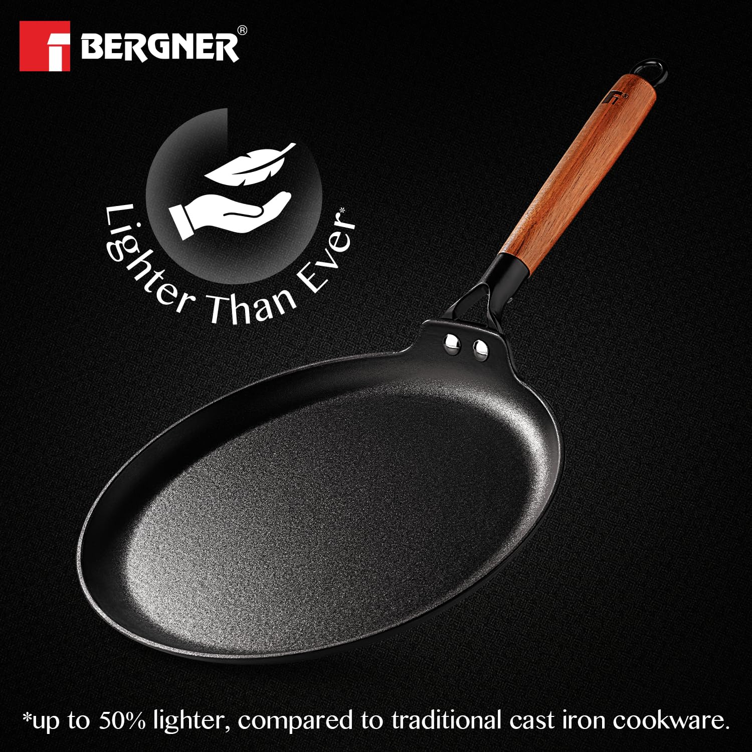 Bergner Odin 28 Cm Cast Iron Dosa Tawa With Wooden Coated Handle
