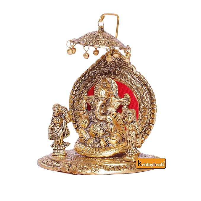 KridayKraft Riddhi Shiddhi Ganesha Metal Statue for Temple Pooja Ganesh Murti Decorative