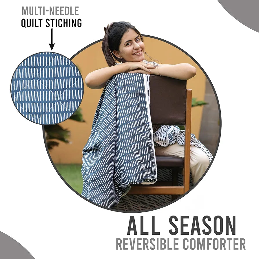 Divine Casa 120 GSM Microfiber Single Bed Comforter Soft & Lightweight Reversible AC Blanket Colour Blue Mirage