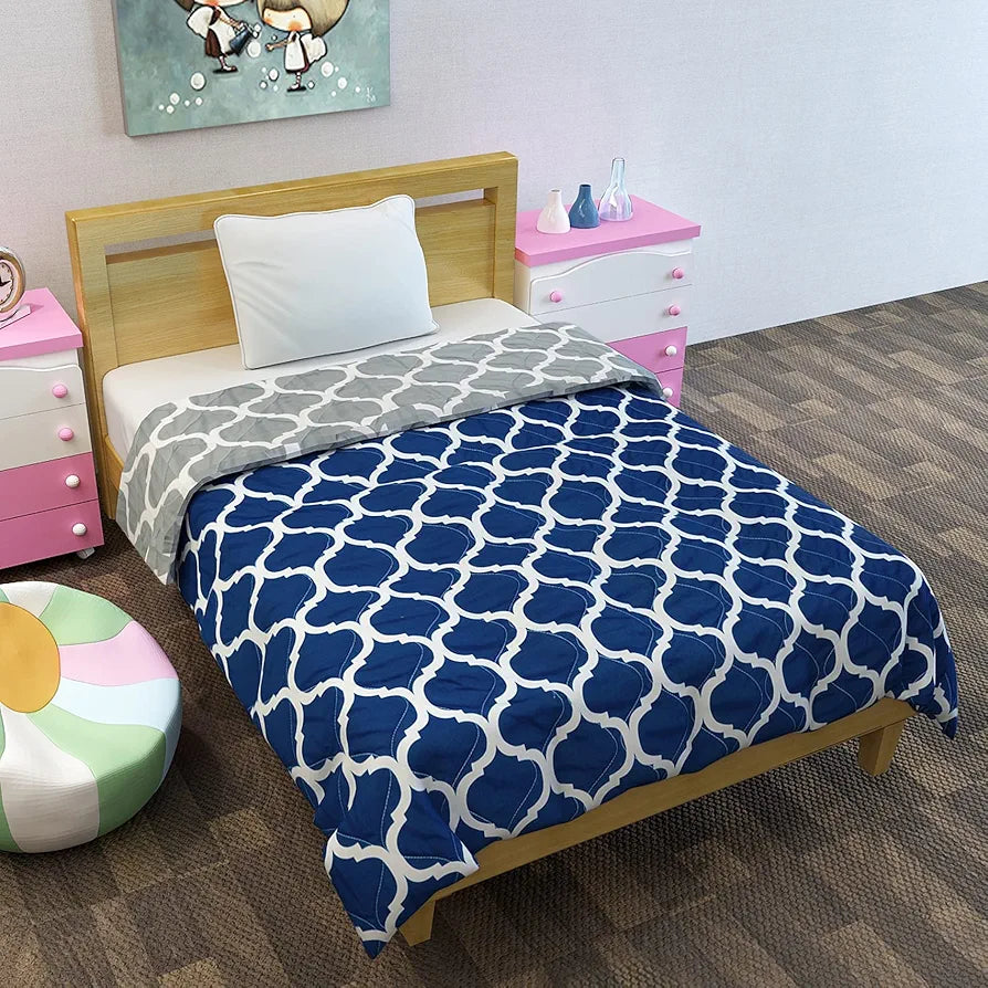 Divine Casa 120 GSM Microfiber Reversible Kids Single Bed Comforter Ultra-Soft Toddler Blanket Colour Deep Blue