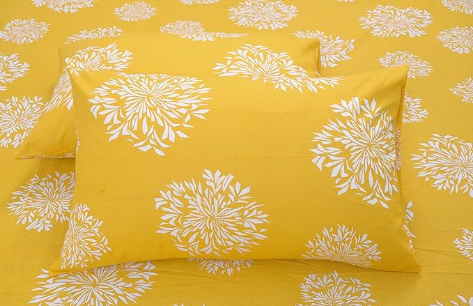 Huesland by Ahmedabad Cotton 144 TC Cotton Bedsheet for Double Bed King Size with 2 Pillow Covers | Yellow