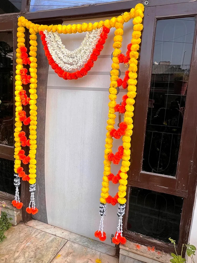 Artificial Marigold Bandhanwar with Gajra & Tuberose Strings 40 Inch Yellow Mango Flower Toran Gajra Marigold Tuberose Strings Bandanwar