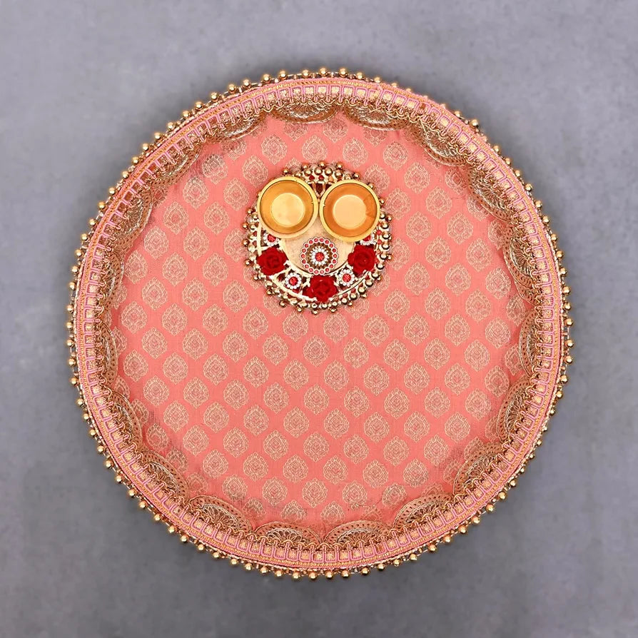 DecorTwist® Pooja Thali Set | Stainless Steel Handcrafted Decorative Pooja Thali for Diwali Puja, Home, Temple, Mandir, Wedding, Bhai Dooj Decorative Puja Plate 10.2 Inch Pack of 1 