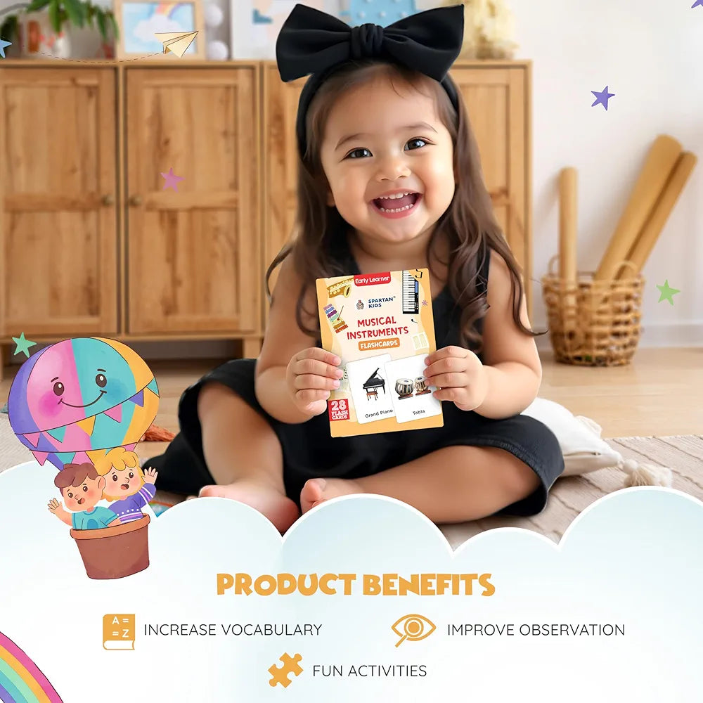 SPARTAN KIDS® Musical Flash Cards for Kids | 28 Early Learning Flash Cards Easy & Fun Way of Learning 1 Year to 6 Years Babies
