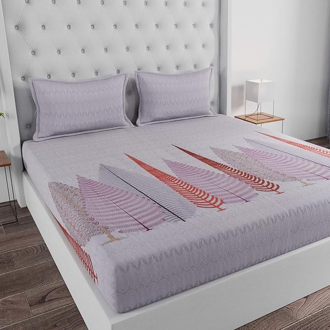 Huesland by Ahmedabad Cotton 144 TC Cotton King Size Bedsheet with 2 Pillow Covers - Apricot Peach