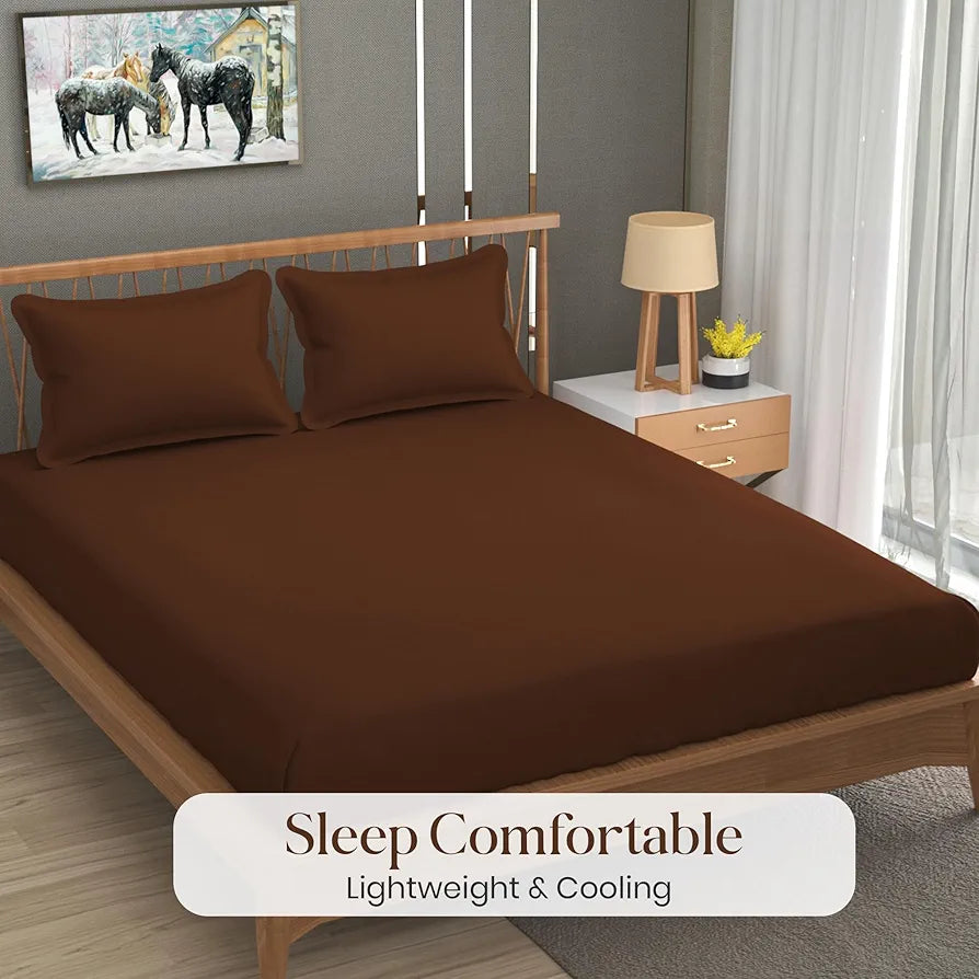 Fresh From Loom Double Bedsheet King Size Rotary Printed Wrinkle Free with 2 Pillow Covers 240 TC Copper