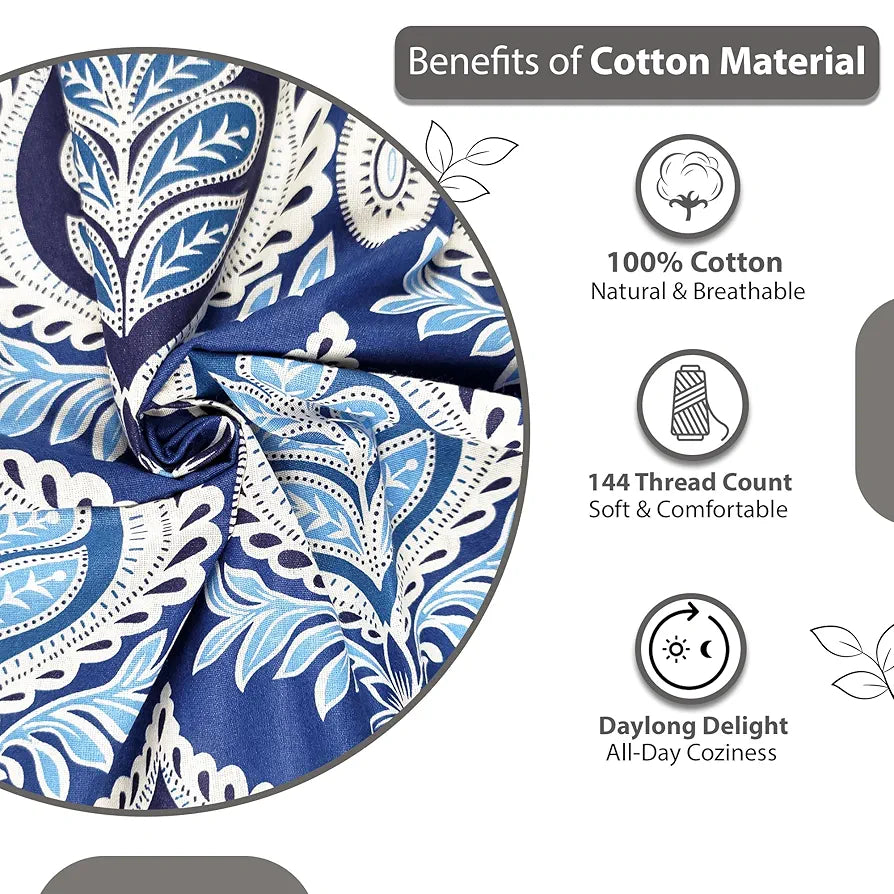 Divine Casa 100% Cotton Bedsheet for Single Bed, 144 TC Bedsheet Single Size Bed Cotton with 1 Pillow Cover Colour Dazzling Blue