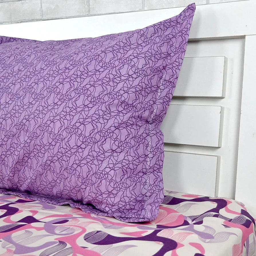Divine Casa 144 TC 100% Pure Cotton Double Bed Bedsheet with 2 Pillow Covers Geo Petals Colour Lavender Blush