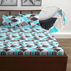 Divine Casa 144 TC 100% Cotton Abstract Print Blue Super Soft Queen Size Fitted Bedsheets Cotton Colour Crystal Teal