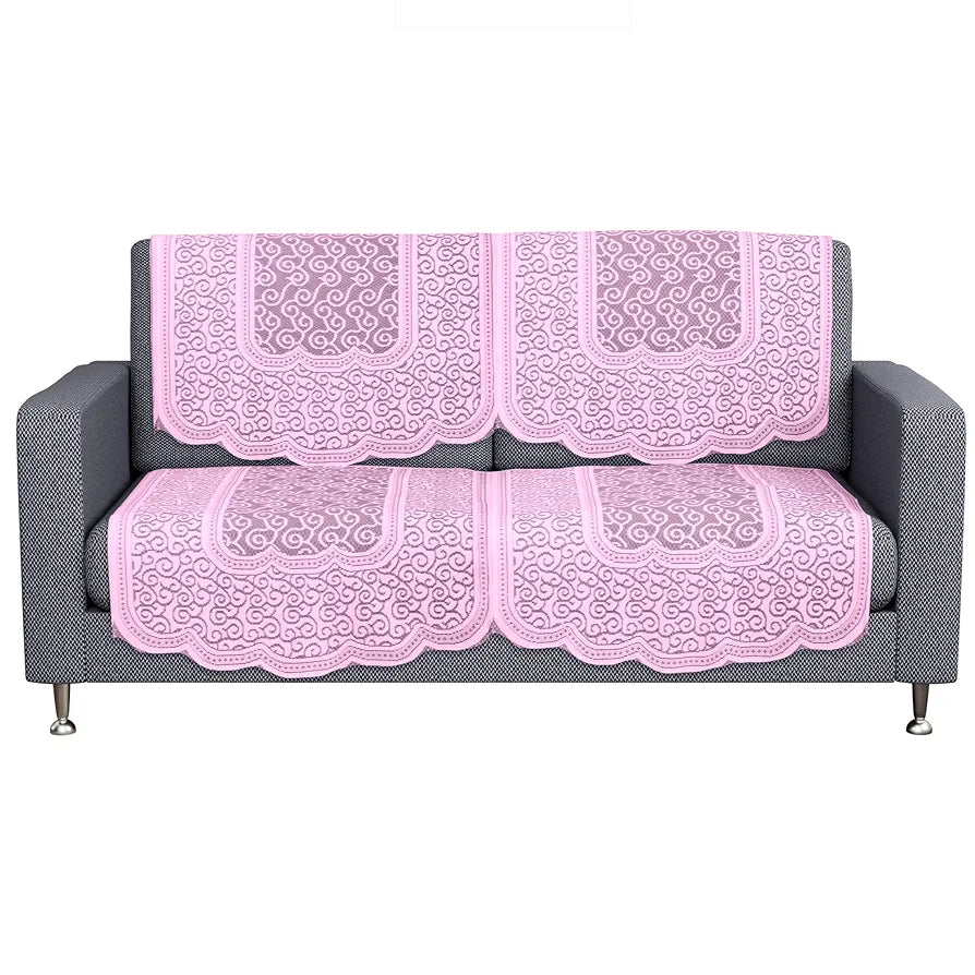 Kuber Industries Sofa Cover Net 2+1 Seater Sofa Slip Cover Set Zig Zag Printed Pink