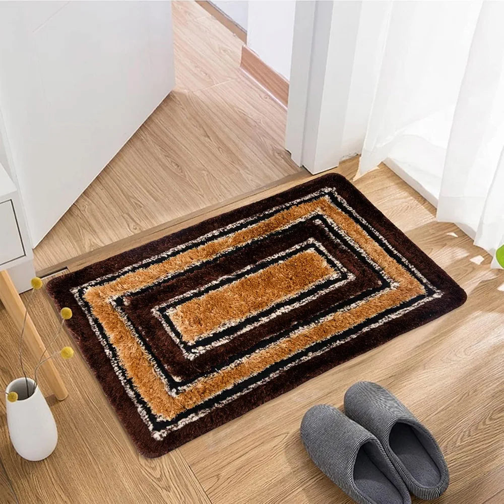 Kuber Industries Square Shape Fur Doormat Microfiber Gold & Brown