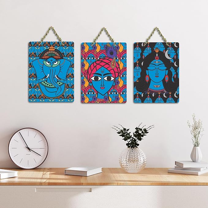 Artvibes Decorative Religious Art Wooden Wall Hanging Decoration Items for Home | Set of 3
