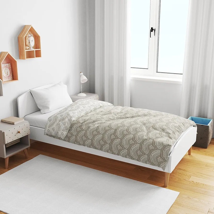 Divine Casa 120 GSM Microfiber Single Kids Dohar Soft & Lightweight Throw Blanket Floral Burst Pattern Colour Soybean & White