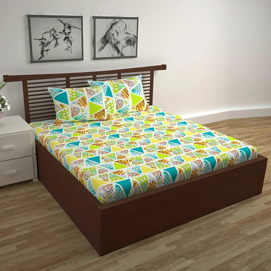 Divine Casa 144 TC 100% Cotton Double Bedsheet with 2 Pillow Covers  Abstract Pattern Colour Mustard