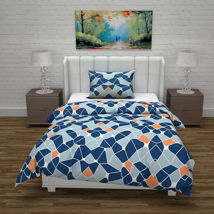 Divine Casa Microfiber Reversible Single Bed AC Duvet Cover with 1 Pillow Cover for Quilt Comforter Blanket Colour Blue & Orange