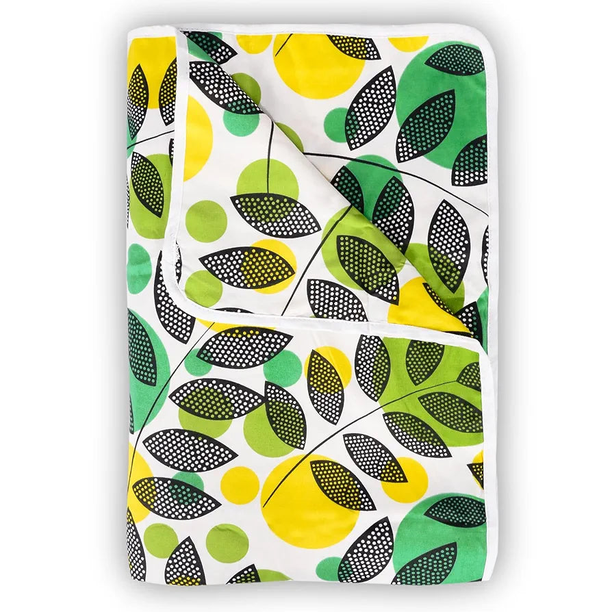 Divine Casa 120 GSM Microfiber Single Dohar Soft & Lightweight Throw Blanket Tropical Leaf Pattern Colour Green & Yellow