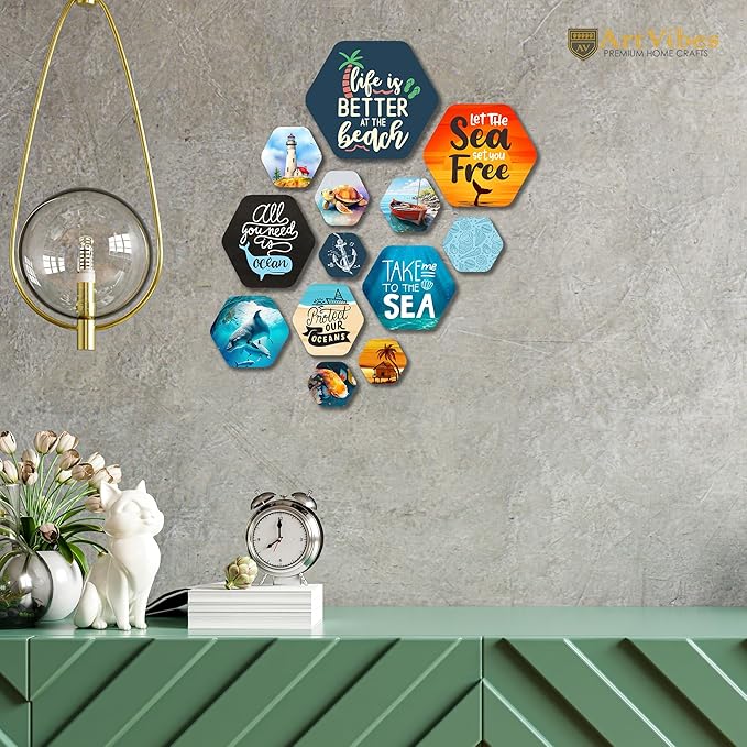 Artvibes Designer Wooden Wall Hanging Decoration for Home | Quotes Decor Item | Pack of 13 Pieces