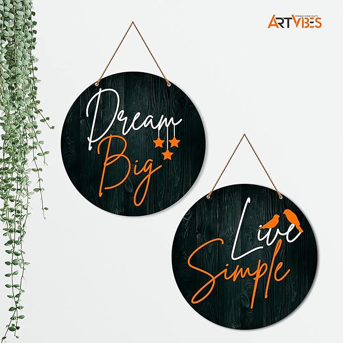 Artvibes Dream Big Live Simple Quote Wall Hanger for Home | Set of 2