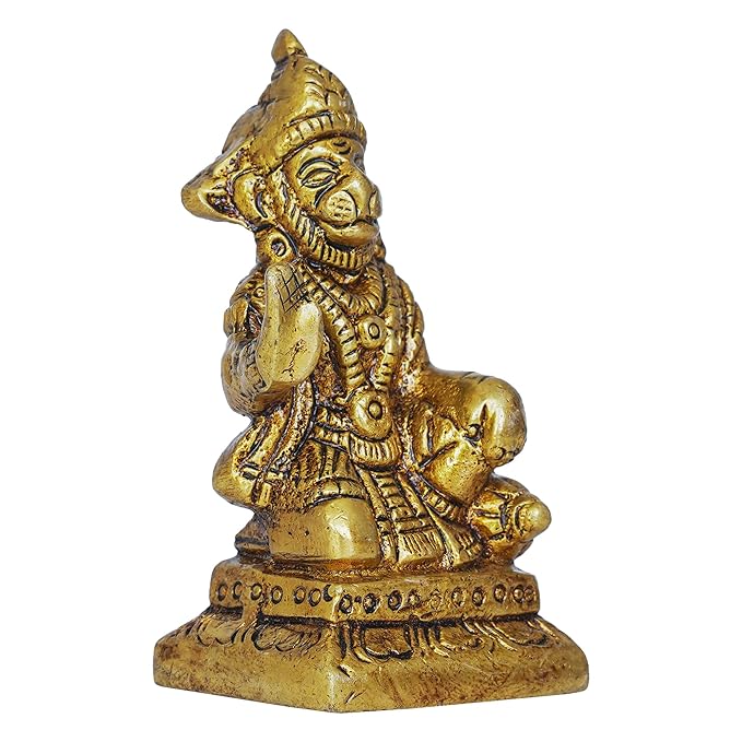 Ecraftindia Golden Brass Blessing Lord Hanuman Statue Murti | Hindu God Idol