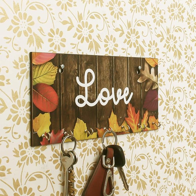 Ecraftindia Love Theme Wooden Key Holder With 7 Hooks