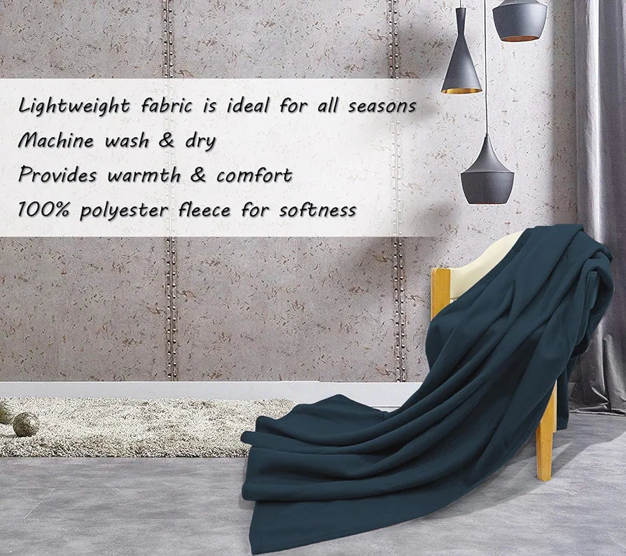 Cloth Fusion Polar Fleece AC Blanket for Winter Single Bed Soft Woolen Blanket for Travel & Sleeping Navy