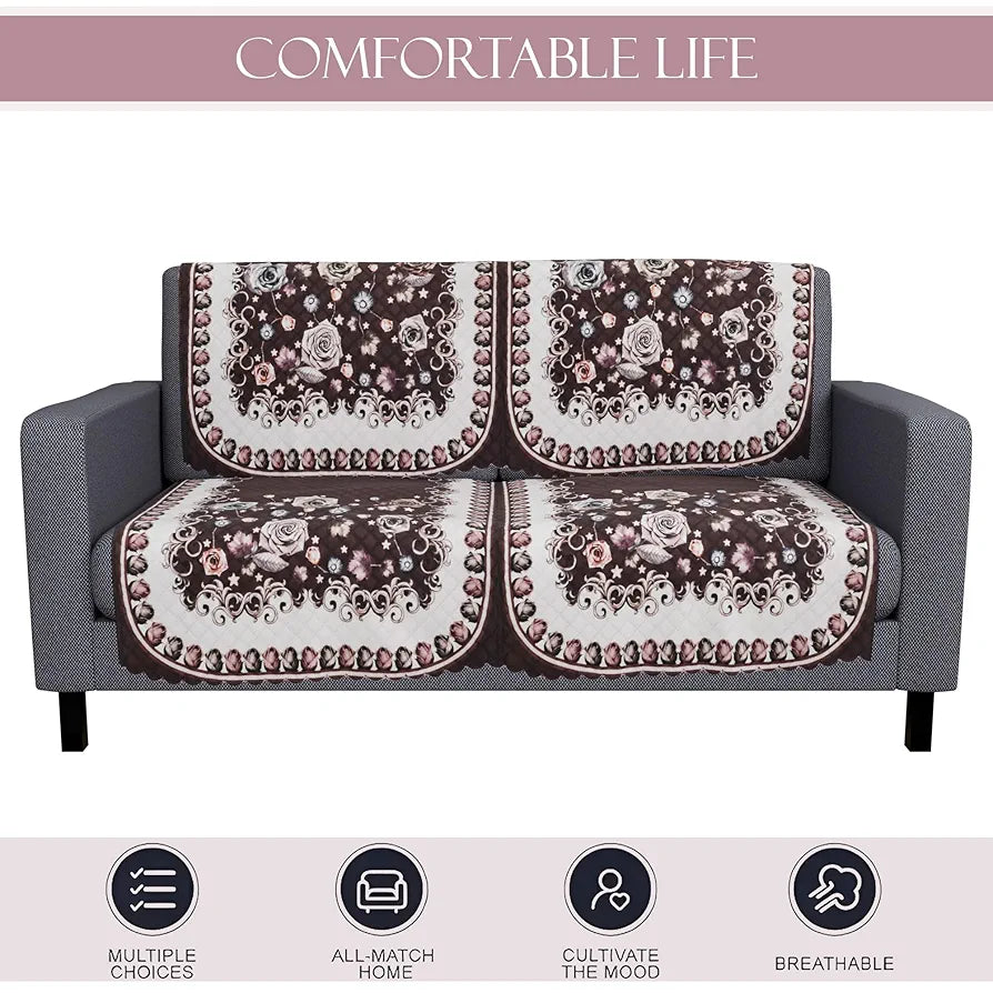 Kuber Industries Set of 6 Durable 2+1 Seater Sofa Covers Gulab White Brown