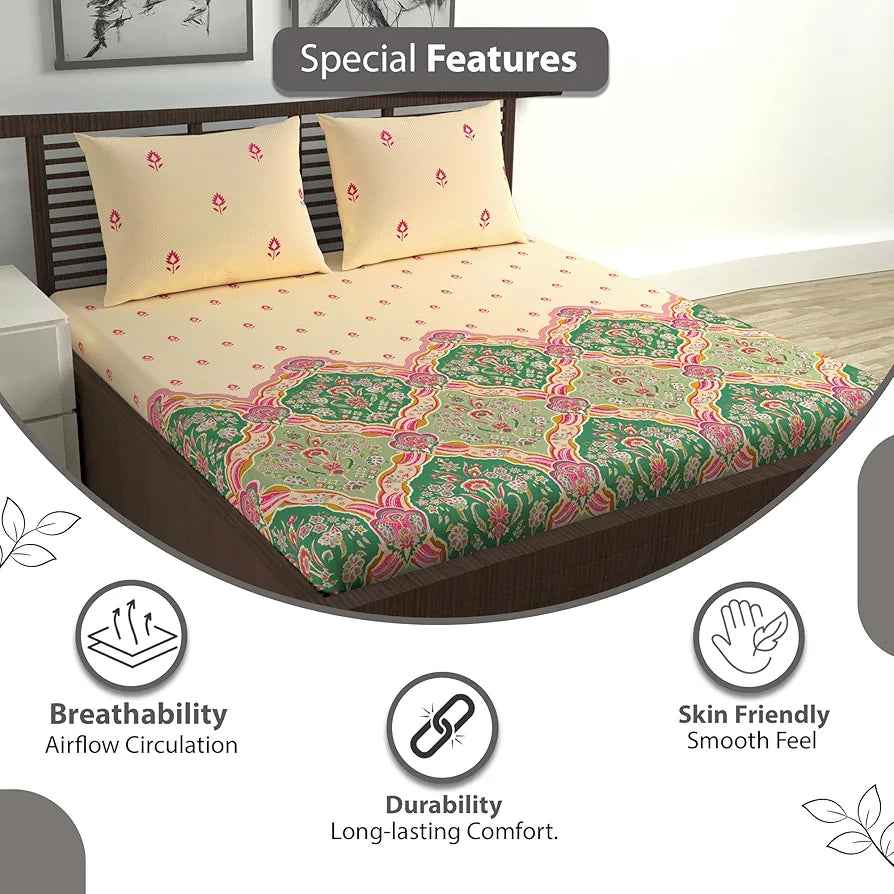 Divine Casa 144 TC Cotton Supersoft Cotton Feel Bedsheets for Double Bed Colour Pink