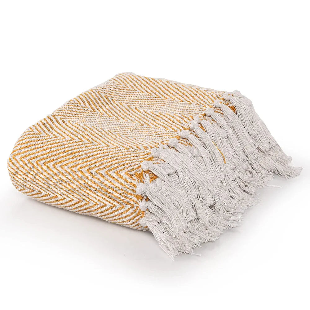 Sashaa World Cotton Striped Chevron Throw Blanket Colour Yellow