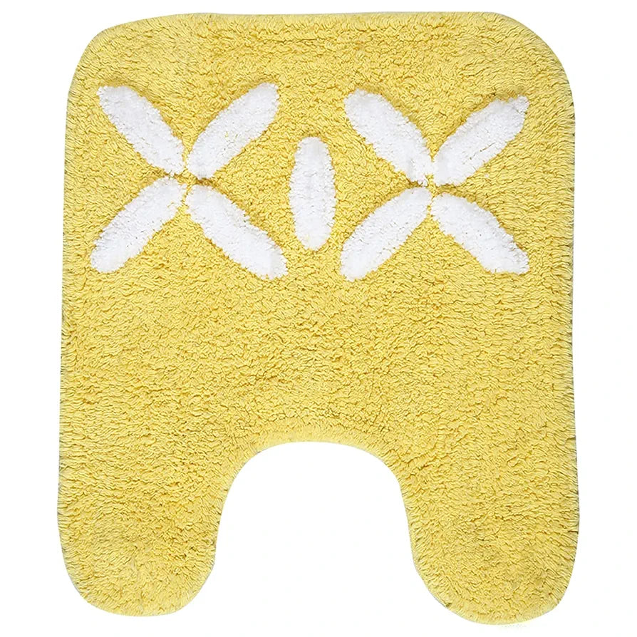 Saral Home Cotton Rectangular Bathmat With Contour Mat Colour Yellow