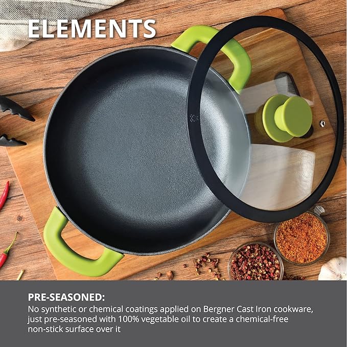 Bergner Elements Cast Iron 24 Cm Casserole, Pre-seasoned | 3.6 L Capacity