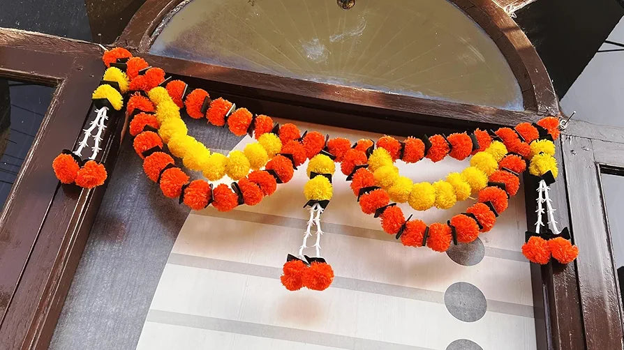 Artificial Marigold Bandhanwar with Fold Patta & Tuberose Strings 40 Inch Yellow Mango Flower Toran Fold Leaf Marigold Bandanwar